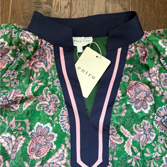 NWT Entro Floral Green and Navy Dress size large - Picture 2 of 7